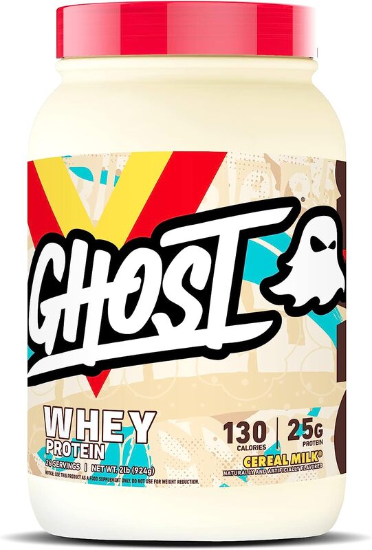 GHOST WHEY Protein Powder, Cereal Milk - 2lb, 25g of Protein - Whey Protein Blend - Post Workout Fitness and Nutrition Shakes, Smoothies, Baking and Cooking - Soy and Gluten-Free
